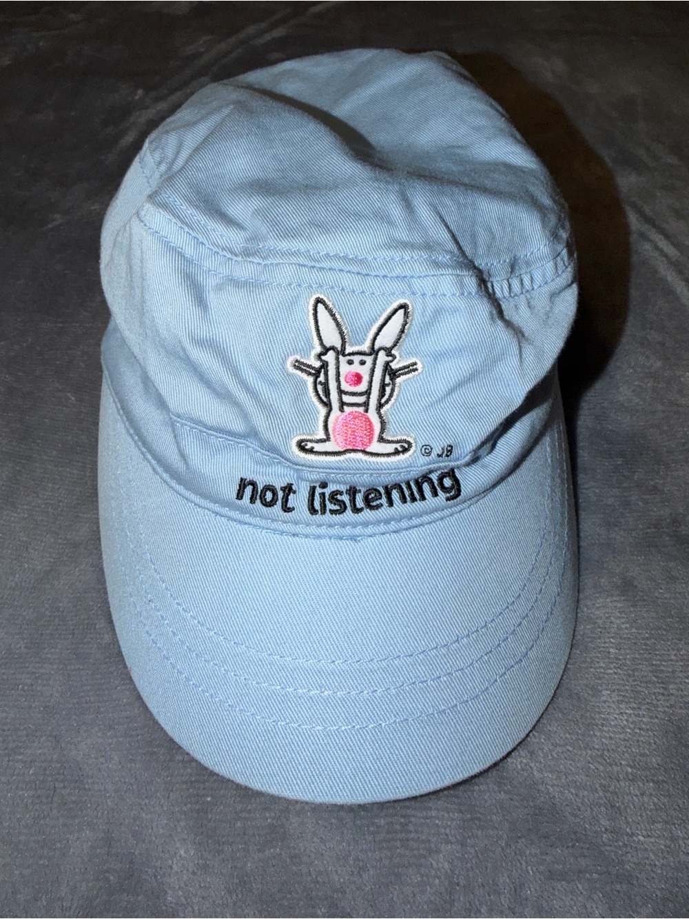 🩵 Happy Bunny 'Not Listening' Embroidered Newsboy Cap
